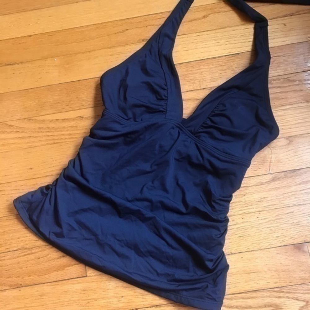 Navy Athleta Halter Ruched Swim Top!